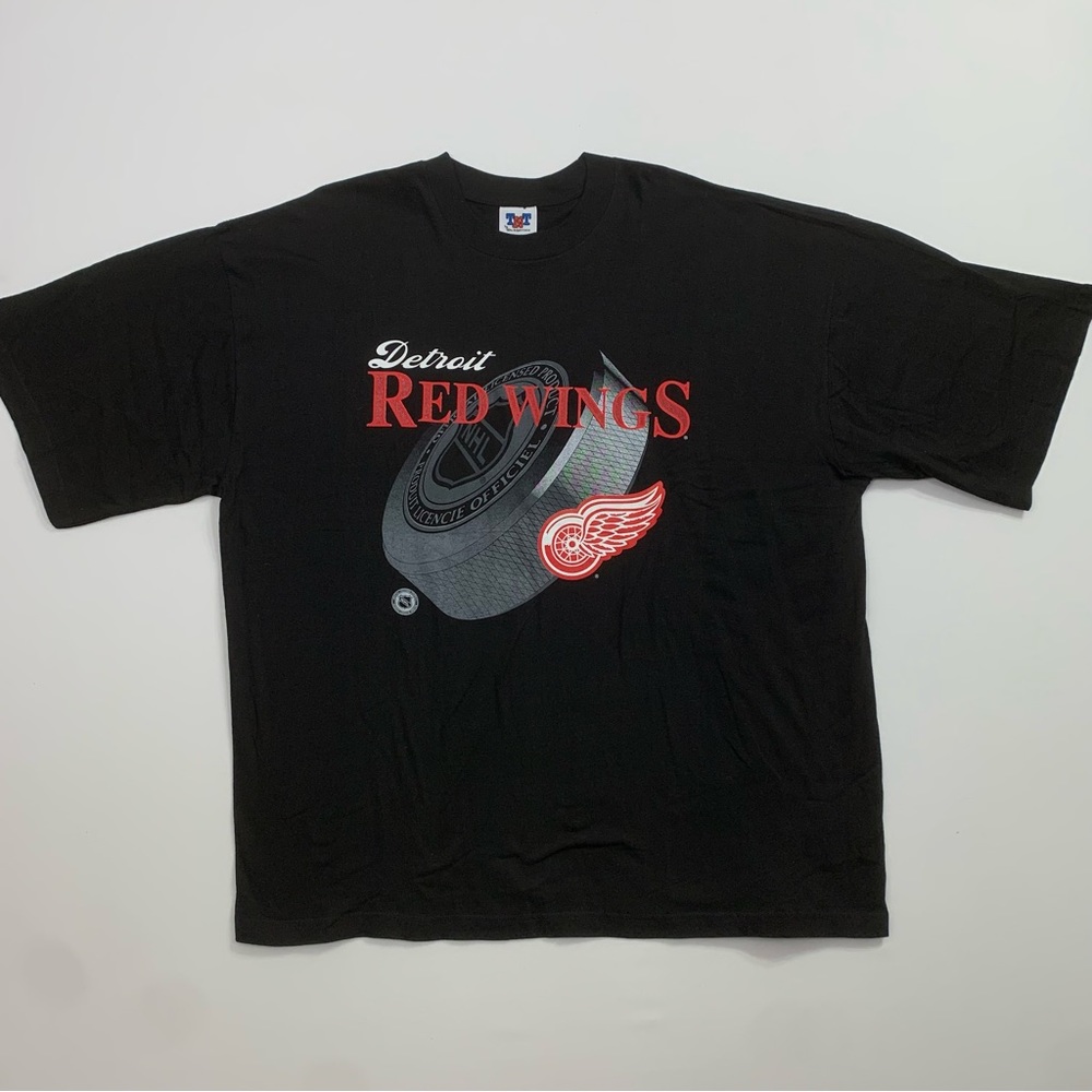 Vintage 90s NHL Hockey Detroit Red Wings Black Graphic Logo T-shirt Men’s 3XL